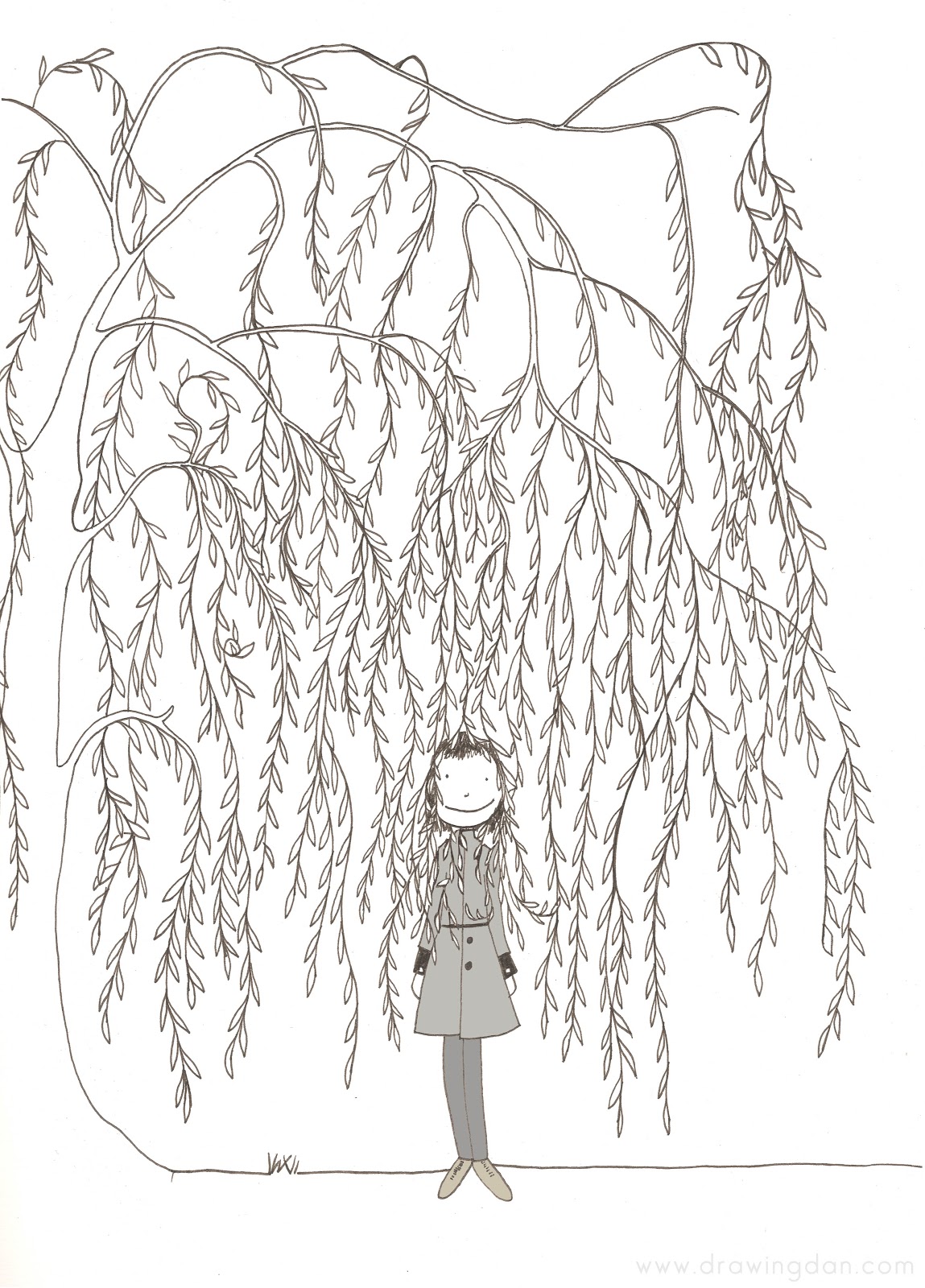 Weeping Willow Tree Sketch Coloring Page